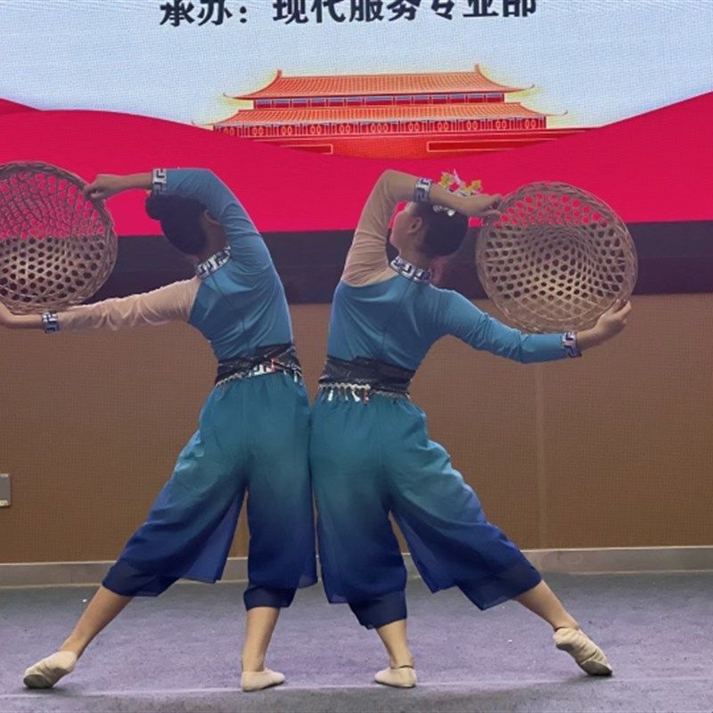 采春 我们的田野 表演服装六一儿童演出服民族幼儿园舞蹈斗笠帽子