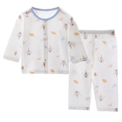 婴幼儿长袖空调服套装纯棉夏季薄款新生儿衣服宝宝分体睡衣家居服