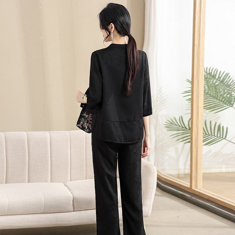 妈妈夏装套装新中式国风女装新款七分袖上衣中老年春夏季衬衫外套,女装/女士精品,中老年女装,淘宝优惠券,粉丝福利购,淘宝优惠卷