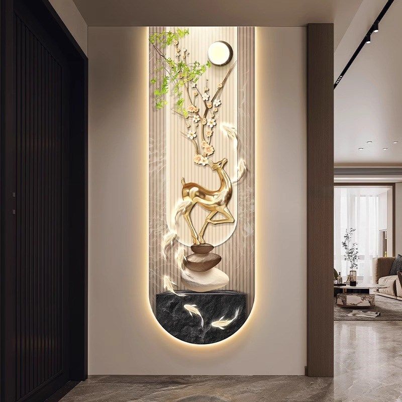 壁灯九鱼图生财鹿玄关高端装饰画灯光画客厅走廊过道LED发光挂画,家居饰品,氛围画/灯画,淘宝优惠券,粉丝福利购,淘宝优惠卷