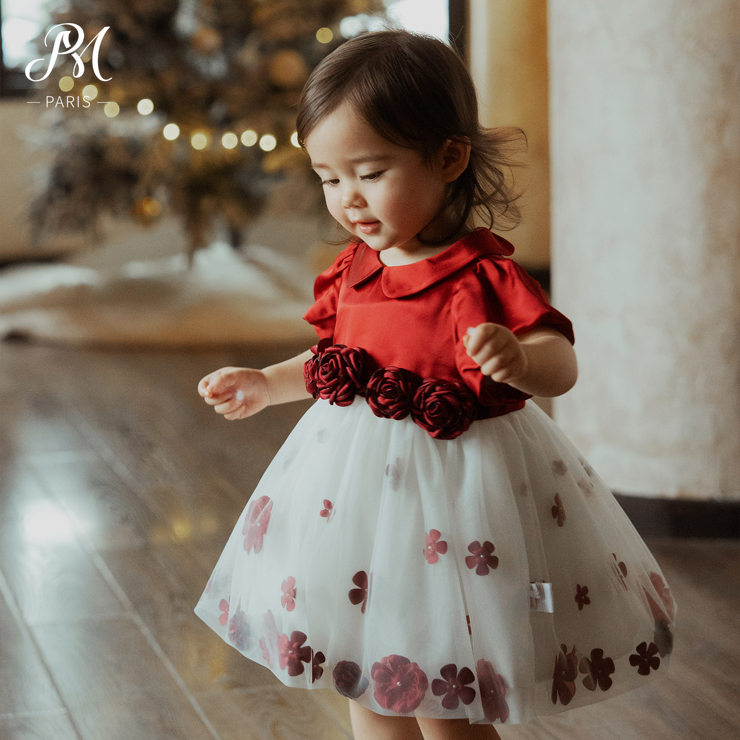 Petite Marguerite小雏菊婴童·手工钉花红色玫瑰网