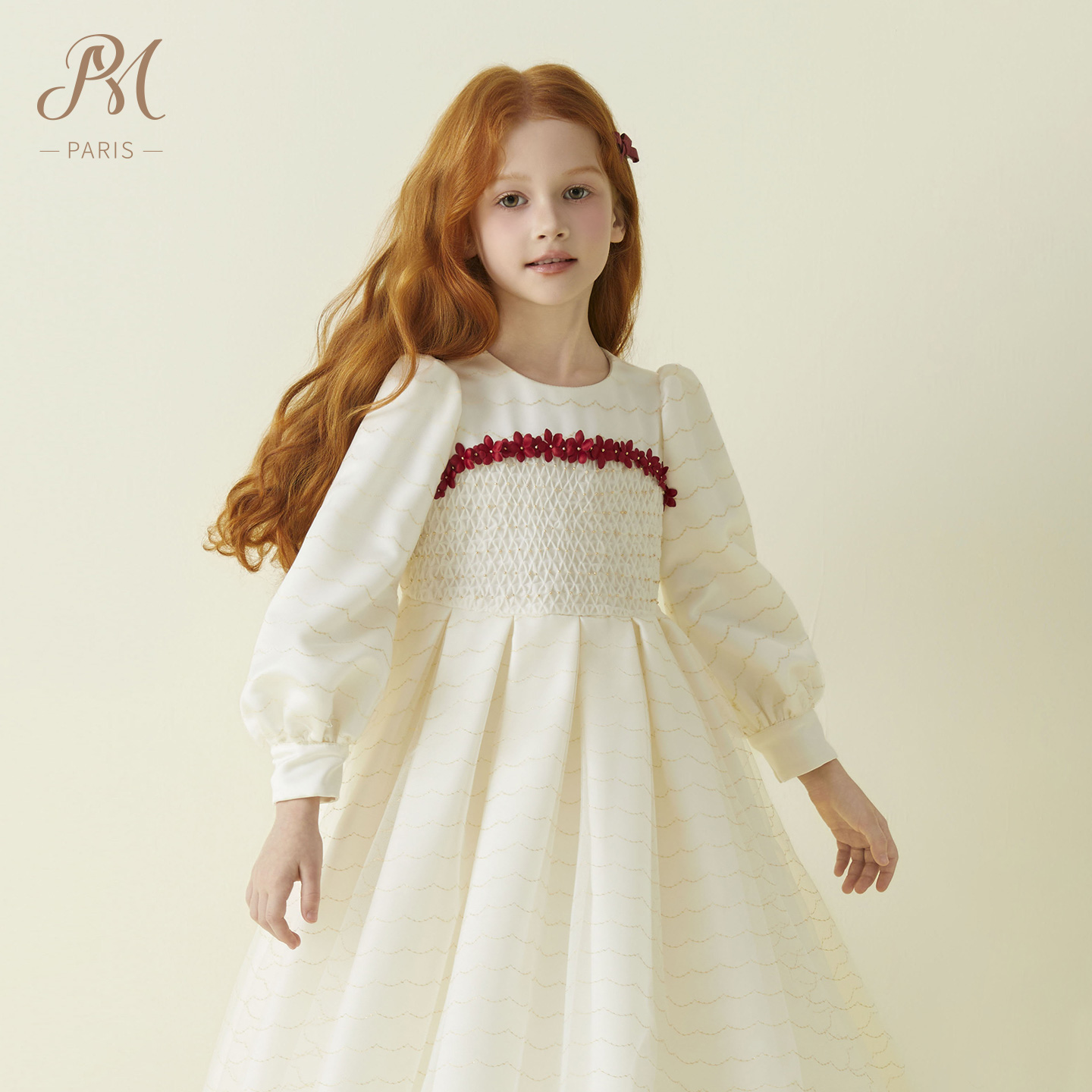 PM小雏菊手工玫瑰刺绣网纱连衣裙