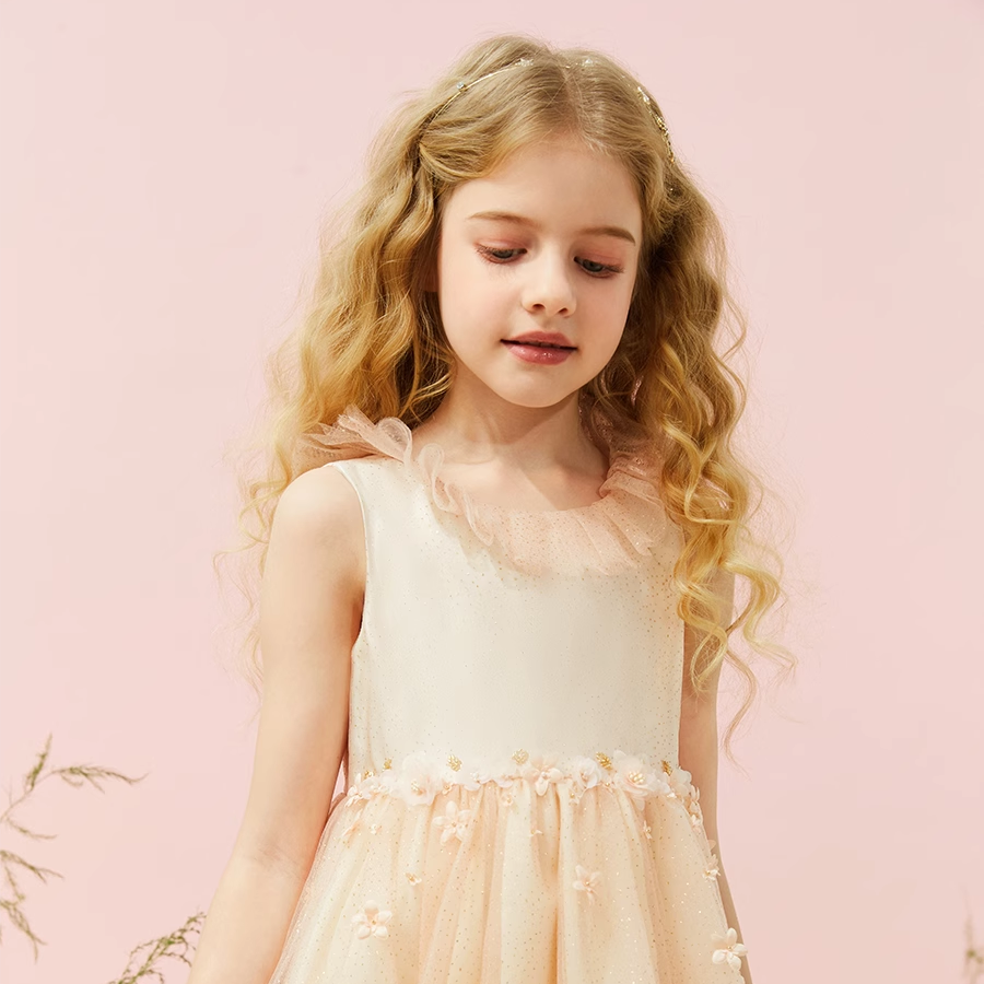 小雏菊PM童装手工钉花荷叶领纱裙