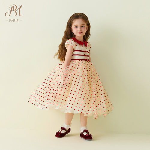 明星同款PM爱心网纱蝴蝶结连衣裙