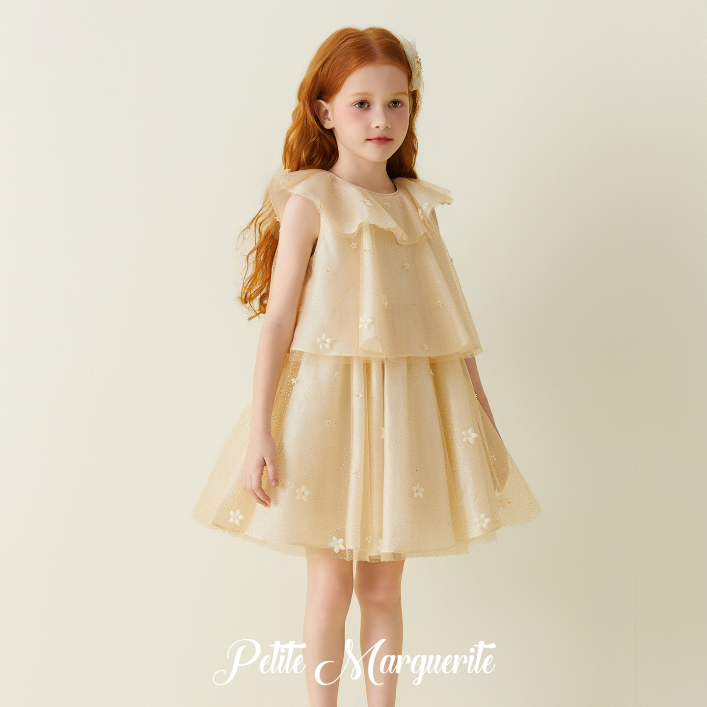闪闪同款|Petite Marguerite小雏菊童装夏手工钉花网纱蛋糕连衣裙
