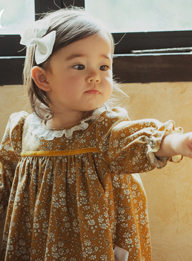 Petite Marguerite小雏菊婴童·利伯缇花边领黄色碎花连衣裙