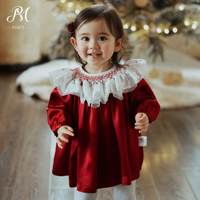 Petite Marguerite小雏菊婴童·手工刺绣红色主教领连衣裙