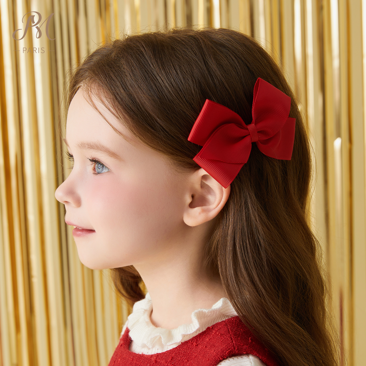 小雏菊PM童装红色螺纹蝴蝶结发夹