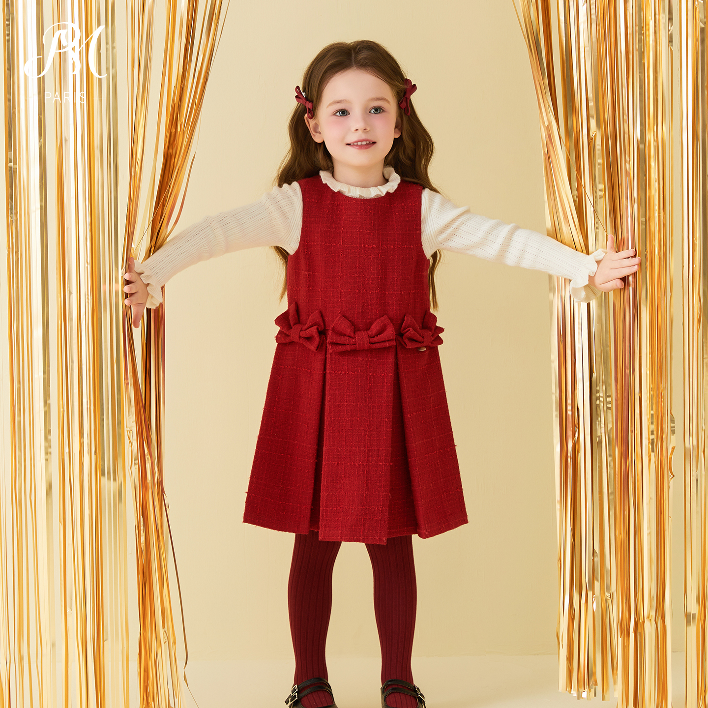 小雏菊PM童装花呢蝴蝶结背心裙