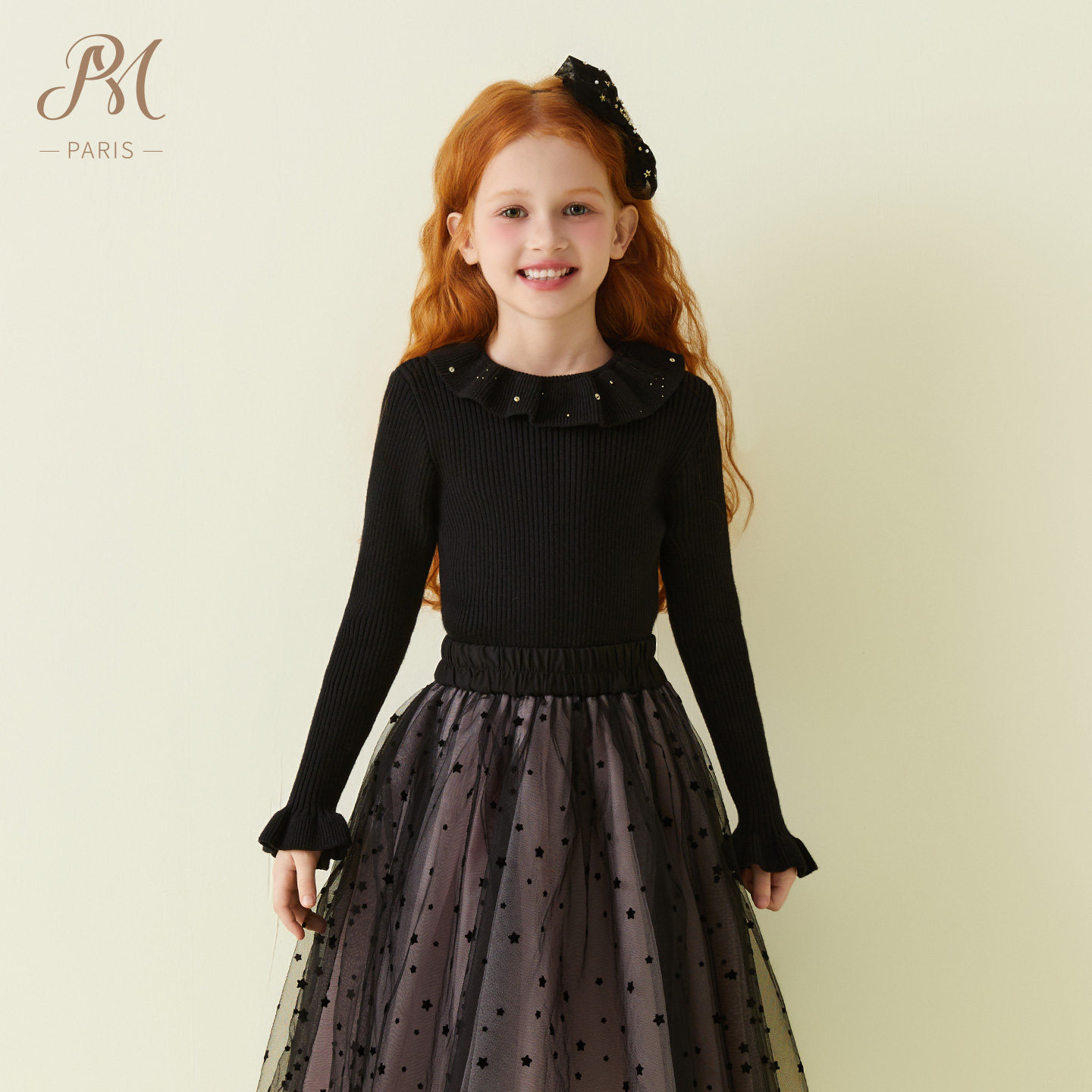 珞安同款|Petite Marguerite小雏菊童装长袖黑色钉