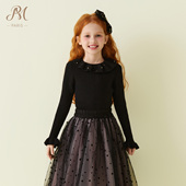 Marguerite·小雏菊童装 长袖 黑色钉珠荷叶领针织衫 Petite 礼盒装