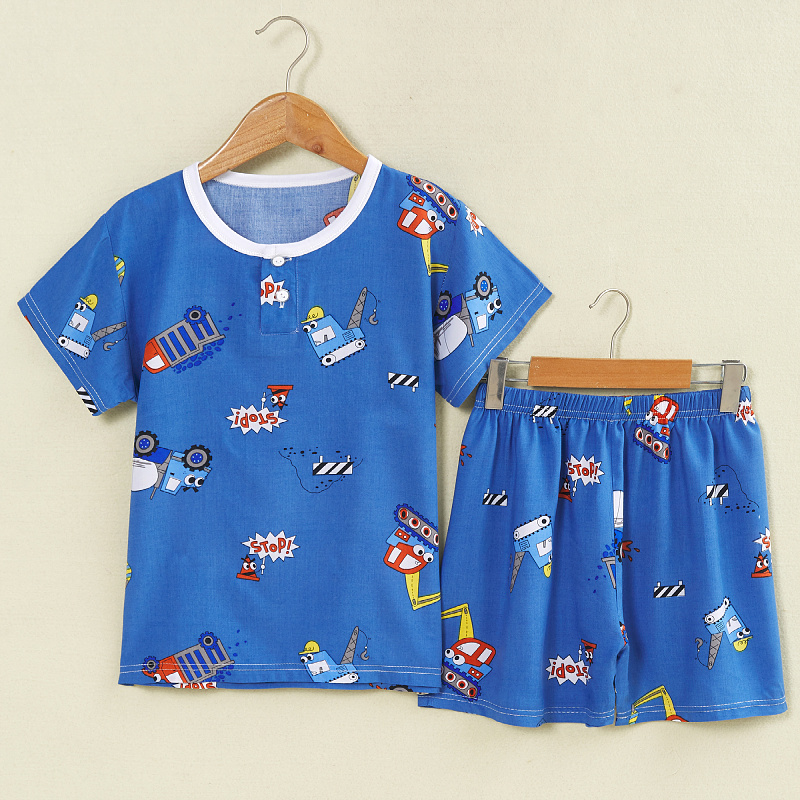 夏季儿童棉绸短袖短裤家居服睡衣男童小孩宝宝薄款绵绸空调服
