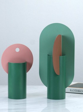 北欧式样板房客厅电视柜金属彩色花器花插摆件餐厅轻奢软装艺术品