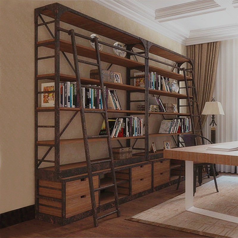 美式loft复古铁艺书架书柜客厅置物架落地隔断工业风货架展示架