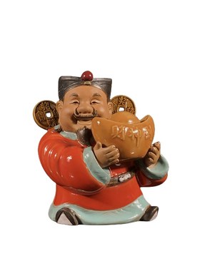 石湾公仔陶瓷财神摆件家居装饰客厅玄关中式摆设乔迁新居开业礼物
