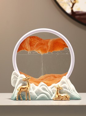 创意招财鹿流沙画沙漏摆件高档家居客厅电视柜酒柜乔迁新居装饰品