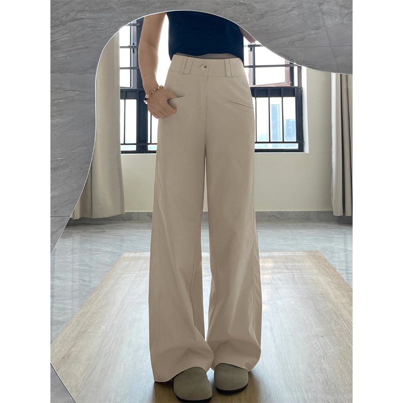米杏色直筒工装裤女春季新款胖妹妹mm高腰宽松显瘦阔腿休闲长裤子