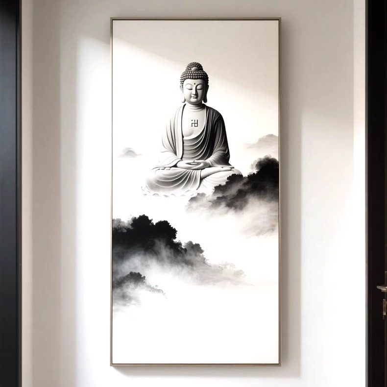 新中式客厅玄关佛像挂画阿弥陀佛禅意装饰画释迦摩尼如来中堂壁画