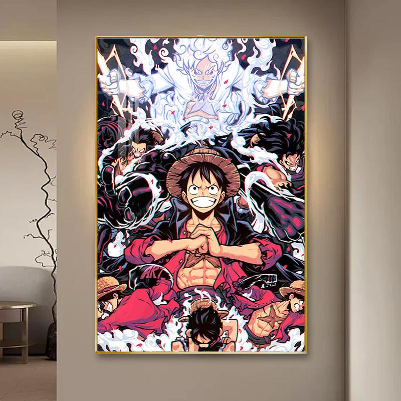 海贼王挂画草帽路飞尼卡5档索隆动漫客厅卧室玄关装饰画卡通壁画