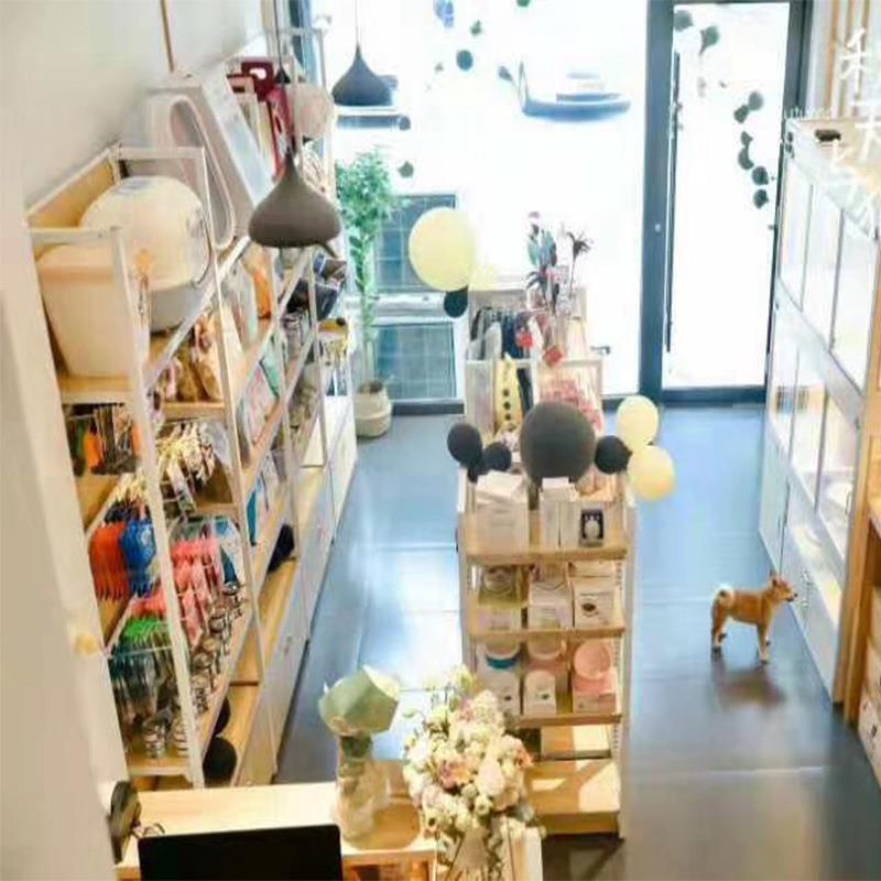 宠物店钢木货架宠物用品可调节陈列架猫狗粮零食产品展示架供应