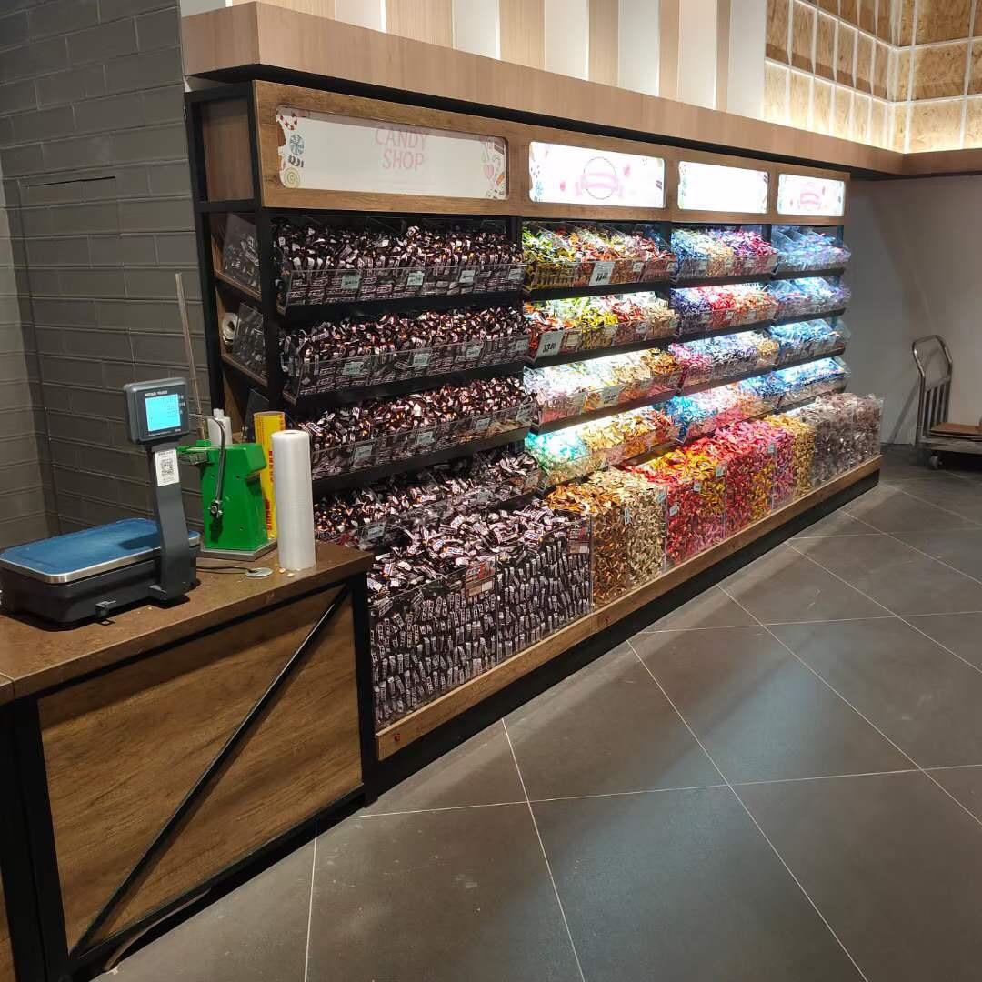 超市零食货架散装小零食货架展示架单双面可调零食展柜来图做货