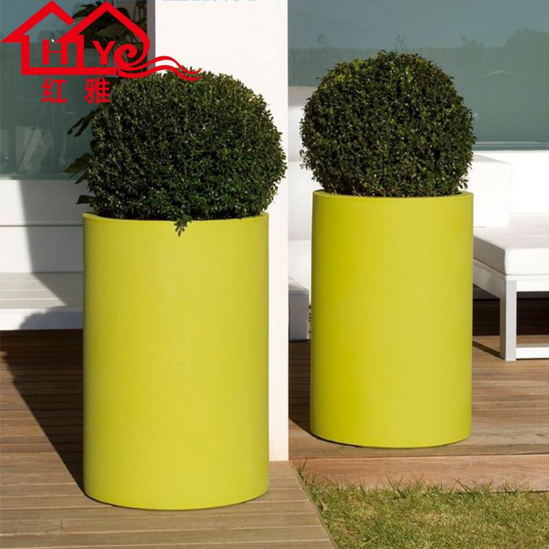 简约玻璃钢圆柱形花盆酒店大堂组合花器商场美陈装饰花瓶户外花箱