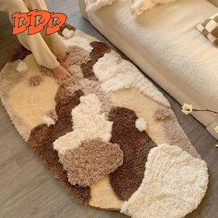 DDD卧室植绒床边毯客厅沙发簇绒棕色地毯耐脏轻奢侘寂风地垫ins风