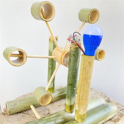 手工发电竹水车模型竹子做的水利发电模型手工定制有水流就能发电
