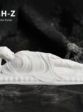 创意复古禅意黑白卧佛摆件新中式家居书房玄关桌面摆件装饰软装