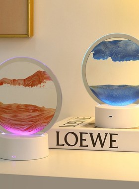 创意新款流沙画小夜灯摆件饰品客厅卧室3D立体沙漏画桌面新年礼品