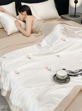 2024新款冰丝夏凉被四件套空调被轻奢凉感双人薄被柔软可机洗床品