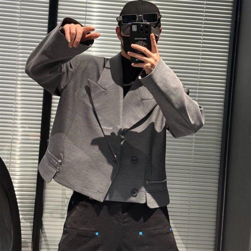 2025新款尚锋男装潮流设计款下摆不规则折叠廓形西服双排扣西装男,男装,休闲西服,淘宝优惠券,粉丝福利购,淘宝优惠卷