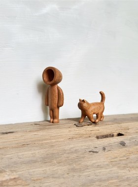 勺子人咖啡勺木质艺术家居咖啡店内装饰品桌面创意礼品原木风摆件