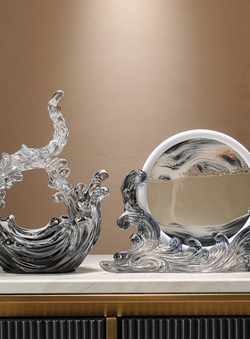 轻奢风生水起流沙画摆件家居电视柜酒柜办公室装饰开业乔迁礼品