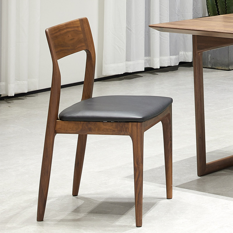 北美黑胡桃木餐椅轻奢实木椅子家用餐厅主人椅北S欧真皮座椅化妆