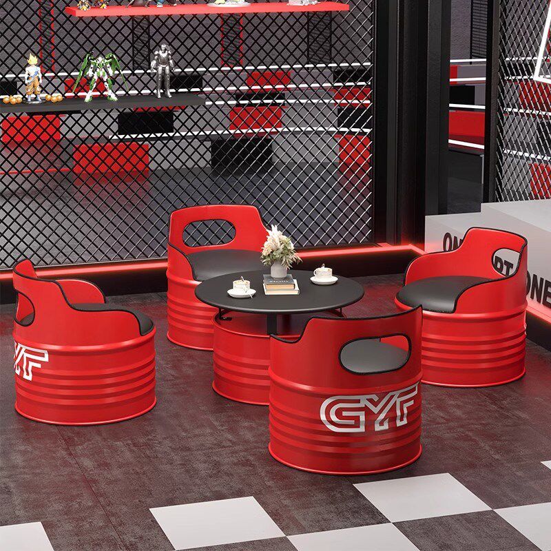 工业风油桶桌椅沙发酒吧卡座奶茶店办公室休息区铁艺茶几桌椅组合