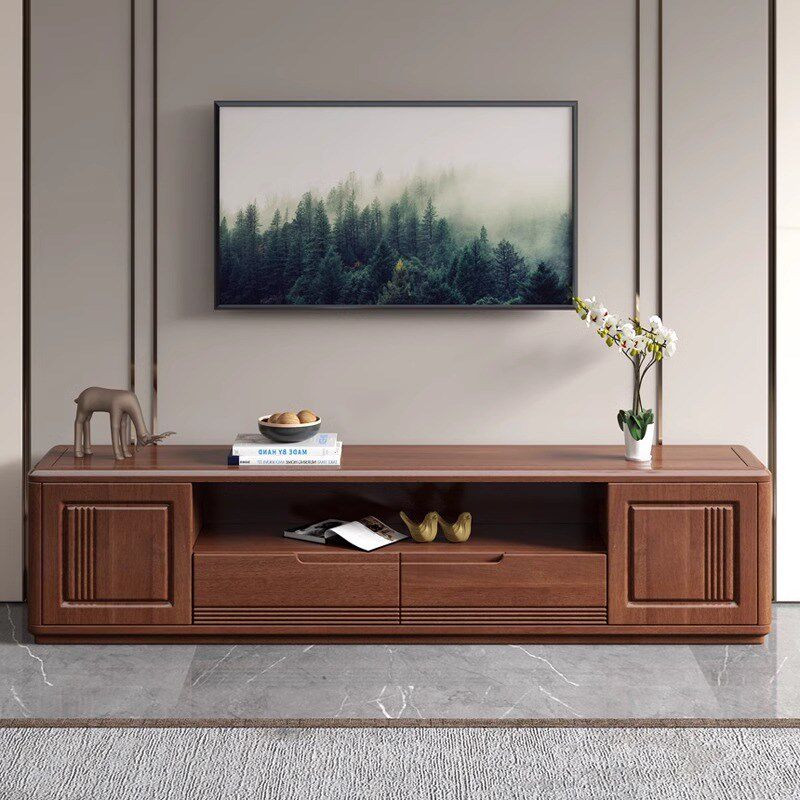 可伸缩现代简约新中式实木电视柜小户型客厅胡桃木家具背景墙地柜