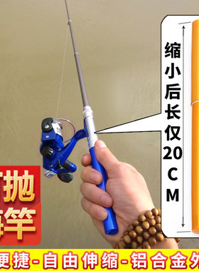迷你钓鱼竿便携钢笔式鱼竿钢笔袖珍冰钓海钓鱼杆碳素纺车轮抛竿杆