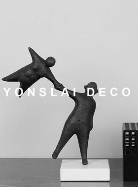 现代北欧创意艺术人物雕塑大理石底座售楼处样板房间软装饰品摆件