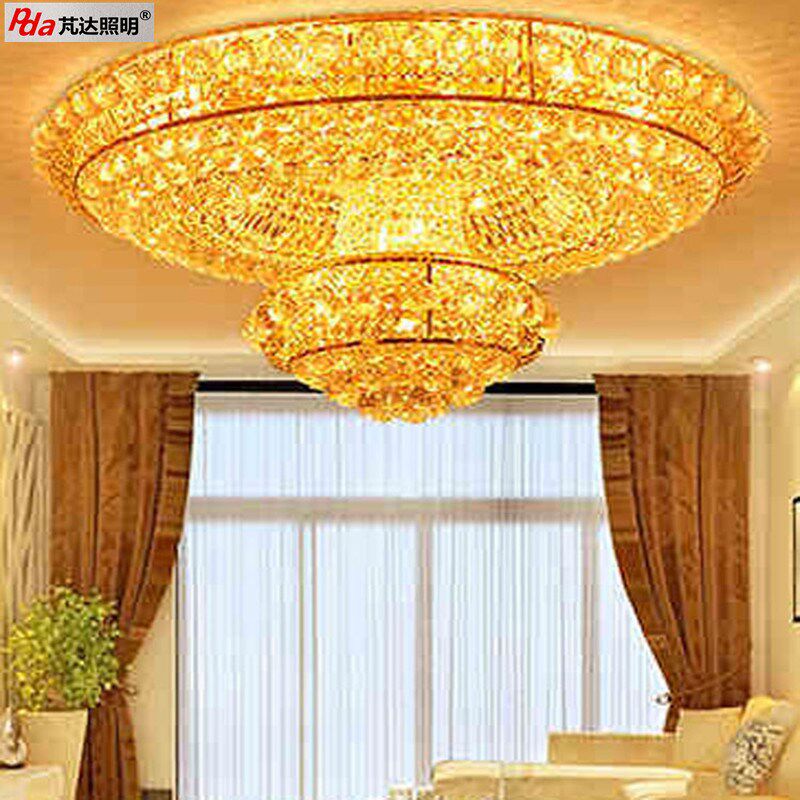 大气金色客厅水晶灯饰豪华卧室LED吸顶灯圆形餐厅水晶灯欧式灯具