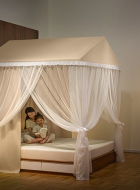 2024新款落地宫廷蚊帐双层纱公主风三开门防尘顶遮光床幔家用卧室