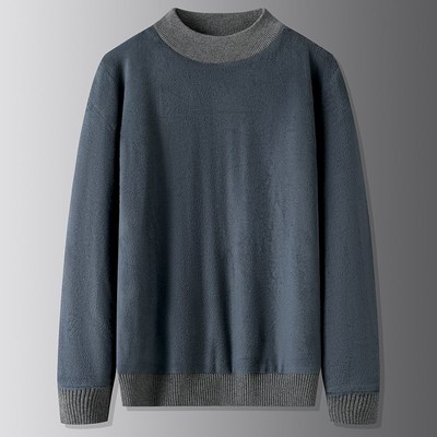 秋冬加厚大码男式半高领套头针织衫特大号宽松弹力纯棉打底毛衣男
