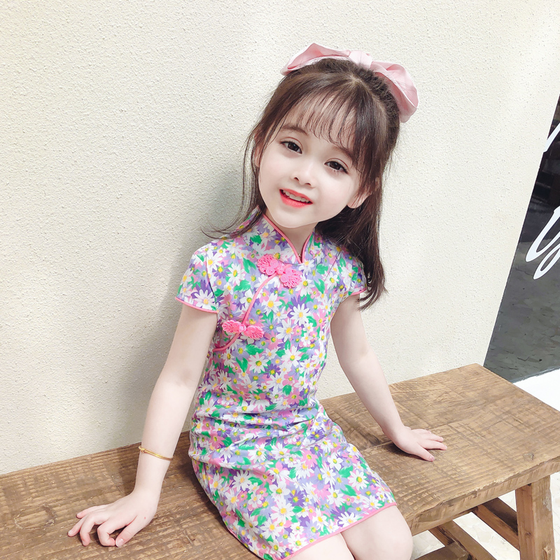 女童旗袍夏季薄款连衣裙夏中国风2022新款短袖走秀表演改良旗袍