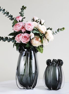轻奢艺术玻璃花瓶可水培摆件客厅餐桌样板间售楼处插花花器套装