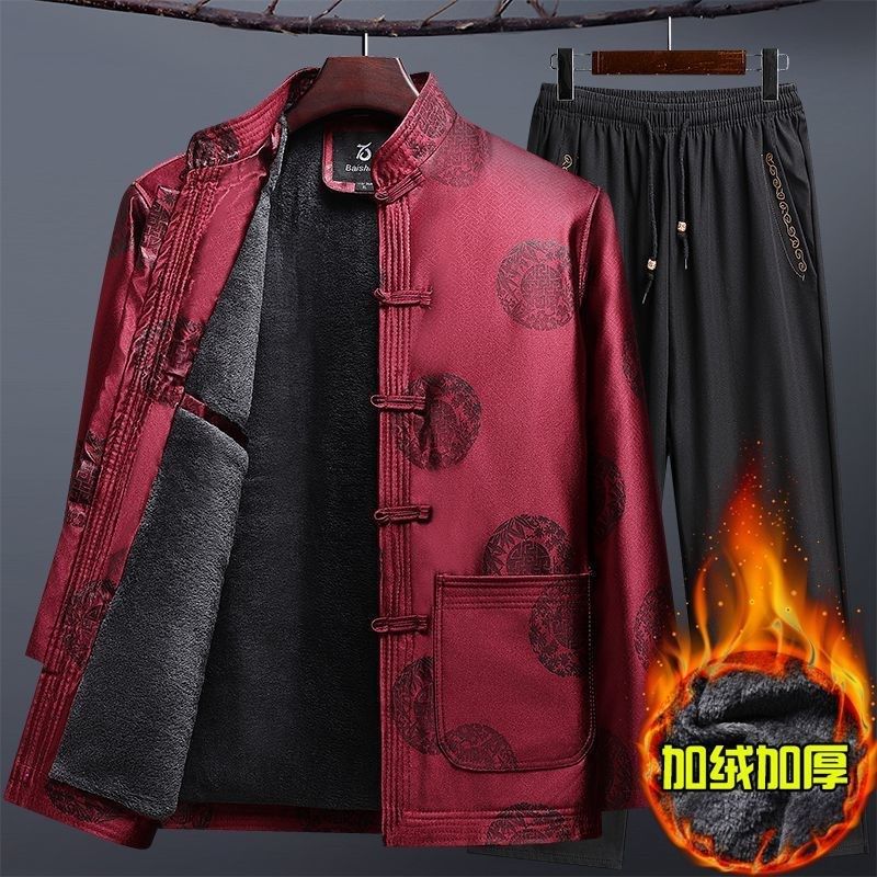 秋冬中老年加绒唐装男老人生日过寿星金婚红色礼服爷爷外套棉衣服,男装,唐装,淘宝优惠券,粉丝福利购,淘宝优惠卷