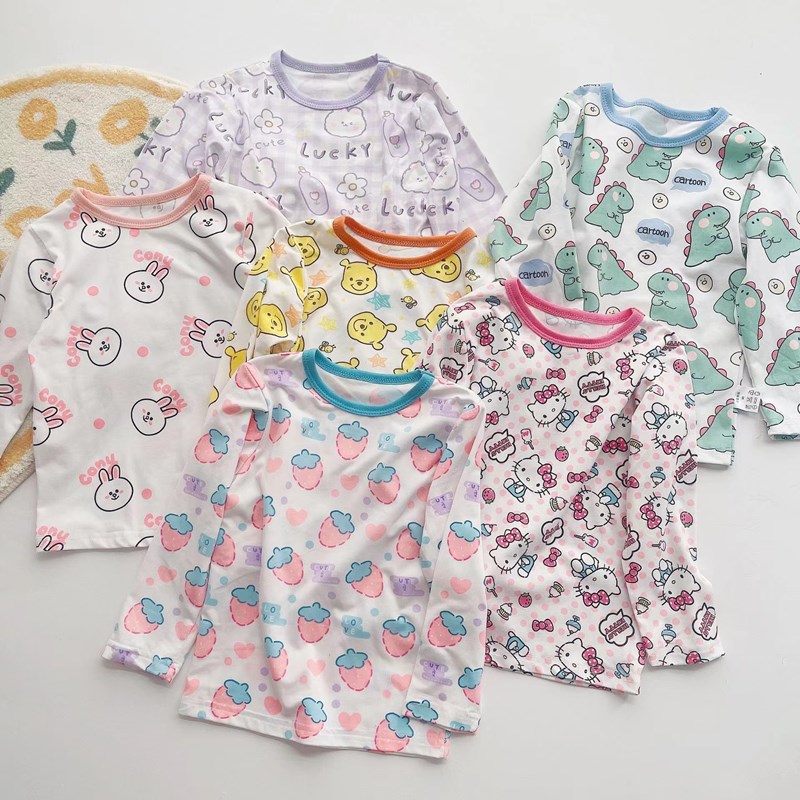 童心桥趣童装 秋季儿童德绒莱卡保暖家居服卡通睡衣冬季打底套装