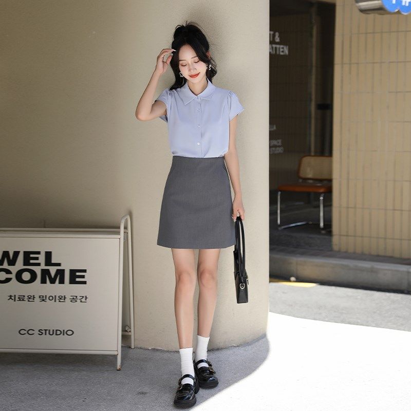 小个子西装面料半身裙女夏季高级感免烫花瓶职业工作气质a字短裙