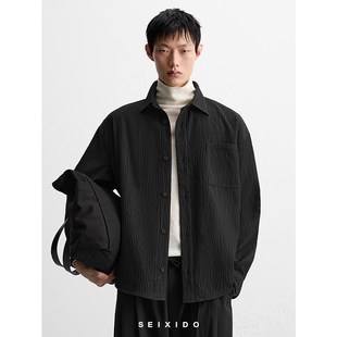 春季 衬衫 款 褶皱宽松翻领长袖 7380703简约休闲衬衣外套 男装 柜429