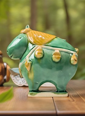 洛阳博物馆文创陶瓷唐三彩小胖马国潮摆件张家彩窑旅游纪念小礼物