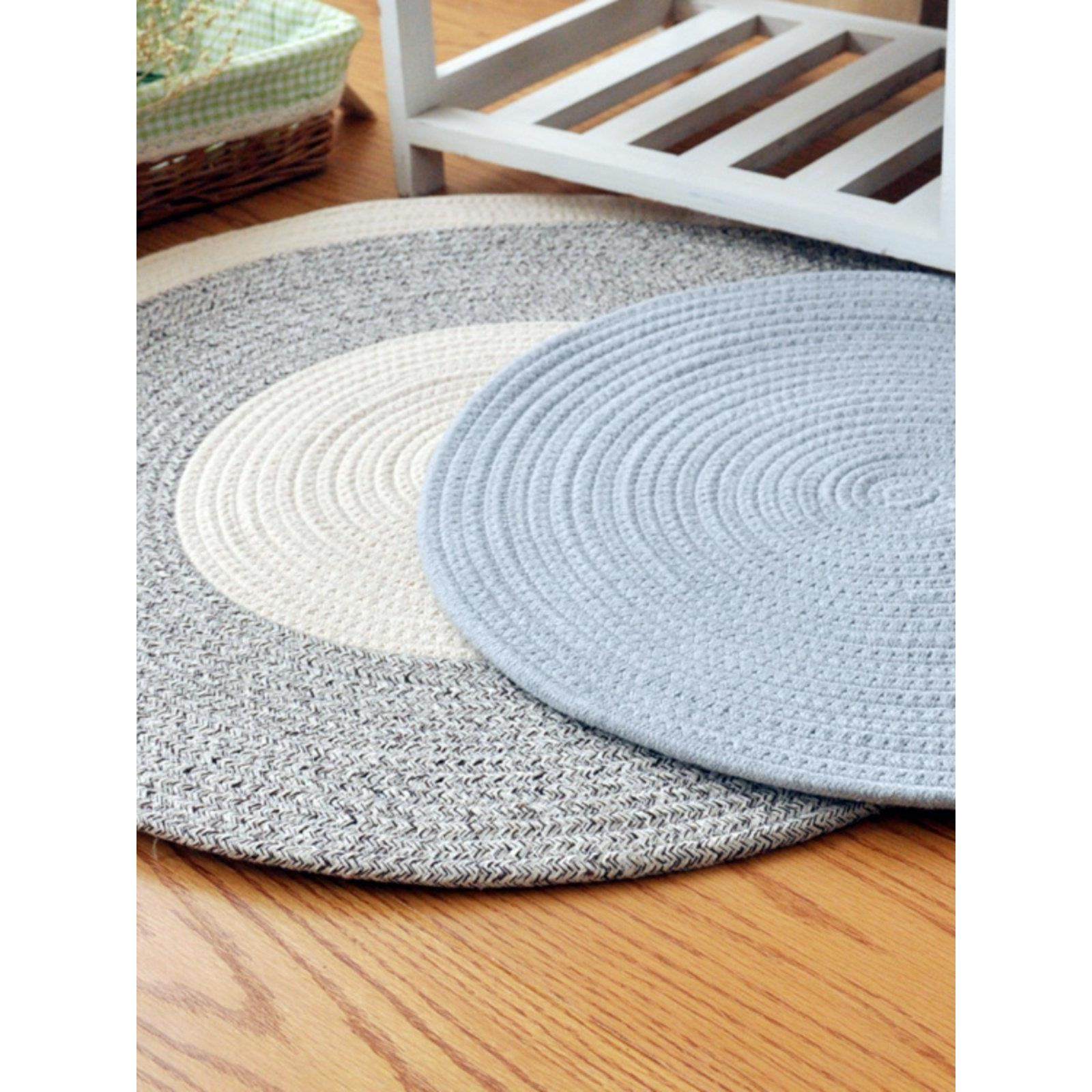 环保手工编织棉线垫子地垫脚垫 简约桌垫圆形编织垫 机洗地毯定制